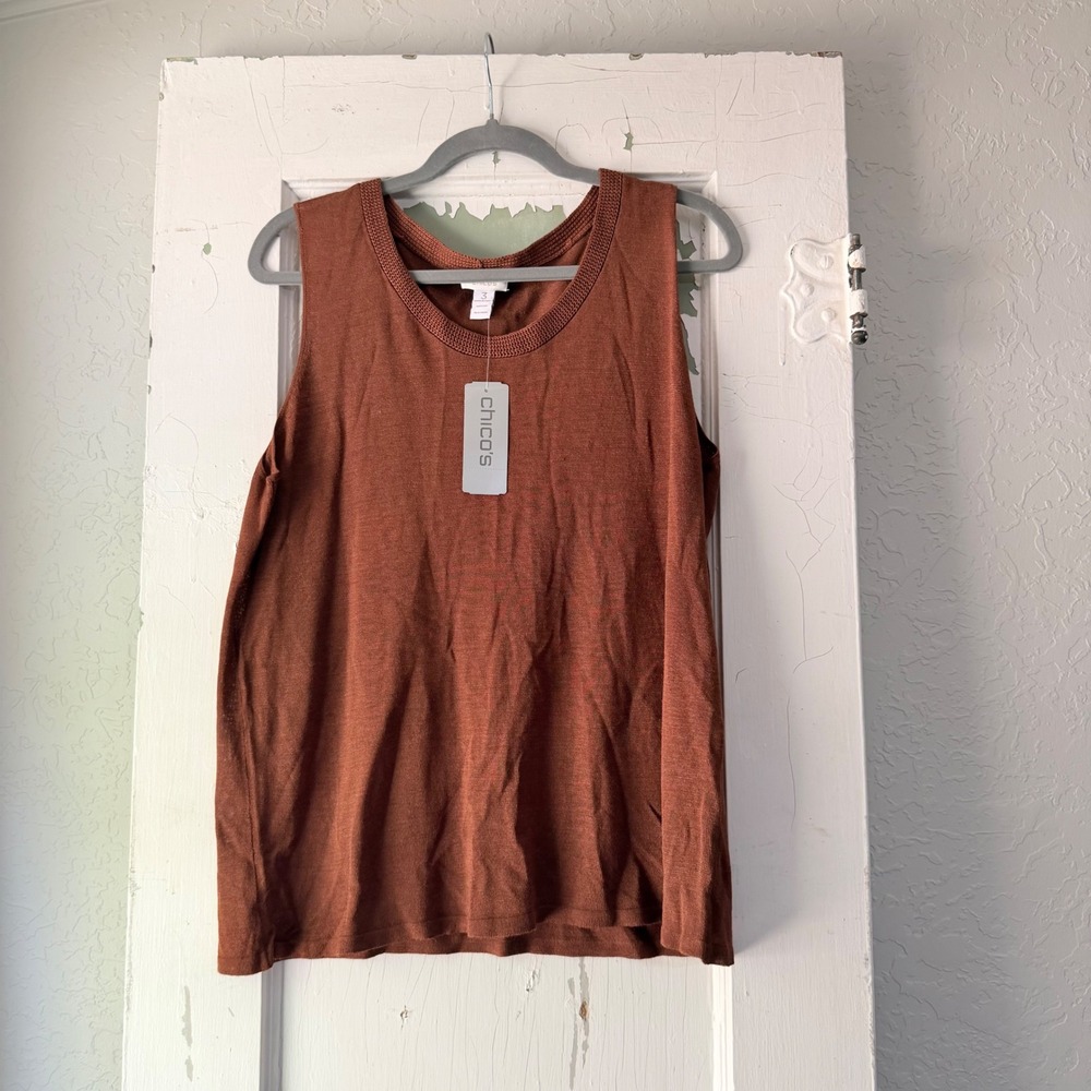 Chico's 100% Silk Knit Sleeveless Scoop Neck Tank Top Rust Brown Size 3 (XL)